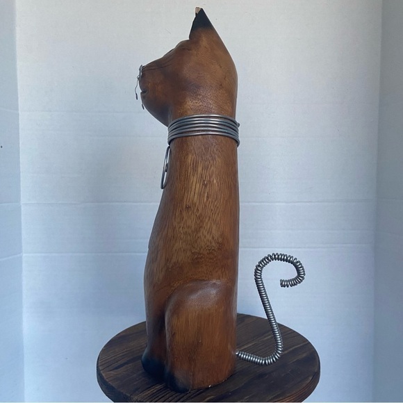 Siamese Cat Wood Statue Hand Carved Mixed    Media Wire Wrapped Art Figurine - Picture 8 of 15